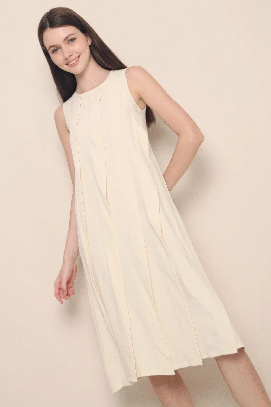 Savings Galore Mila Diagonal Pleat Midi Dress Malt