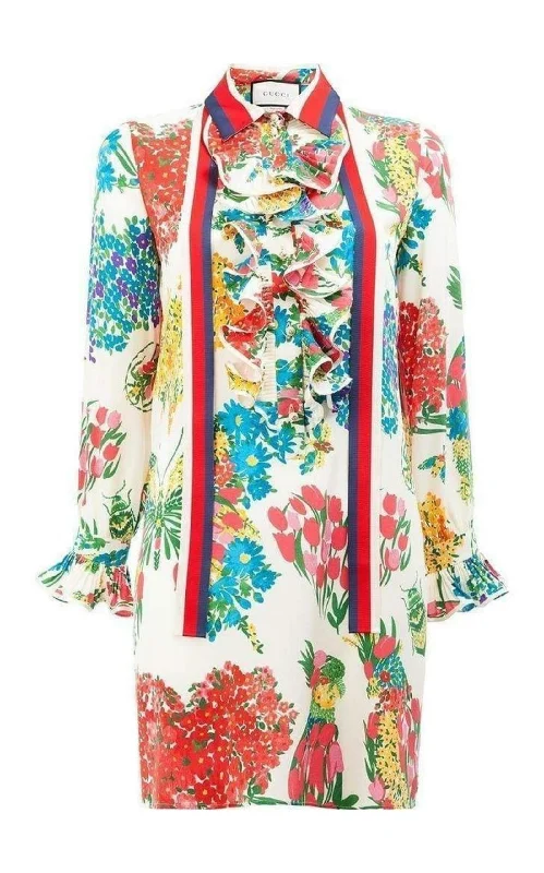 Bonus Savings long-sleeve floral dressFloral Print Ruffle Trim Shirt Dress