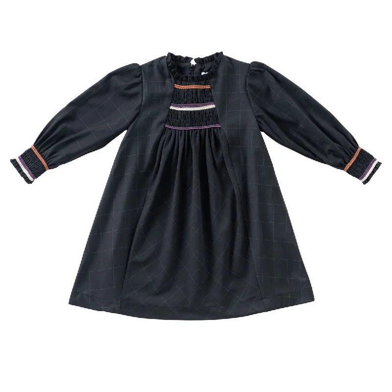 Smocked stitch black dress by Kipp