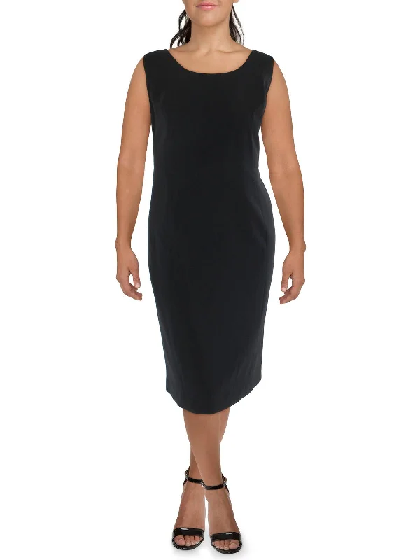 Plus Womens Knit Sleeveless Midi Dress