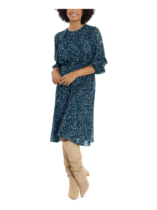 Final Clearance denim dressPetites Womens Chiffon Printed Sheath Dress