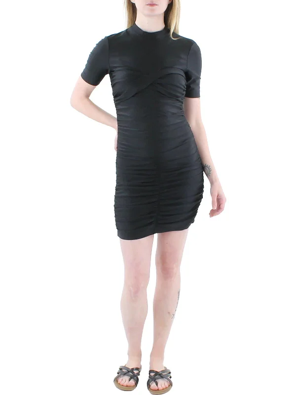 Don't Wait romantic dressWomens Ruched Mock Neck Bodycon Dress