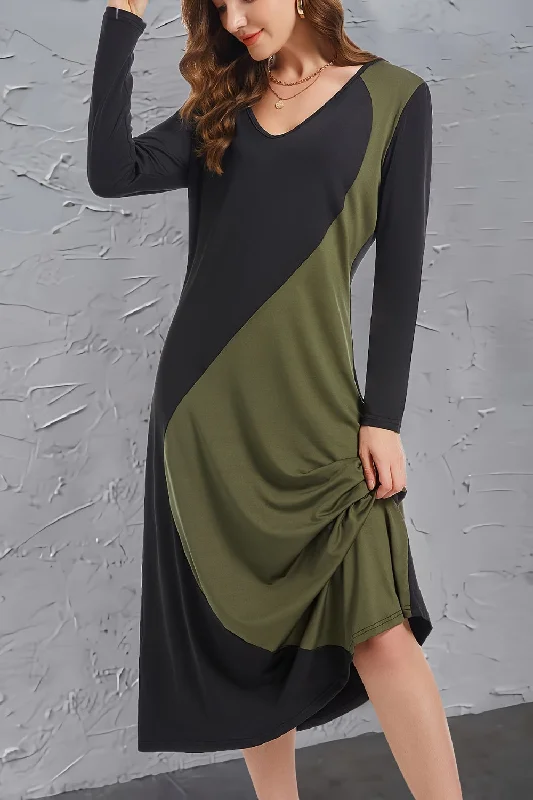 Value Deals trendy bodycon dressContrast Long Sleeve Midi Dress