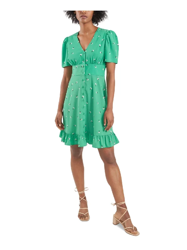 Mega Sale RILEY&RAE Womens Ruffled Printed Short Sleeve V Neck Short Dress