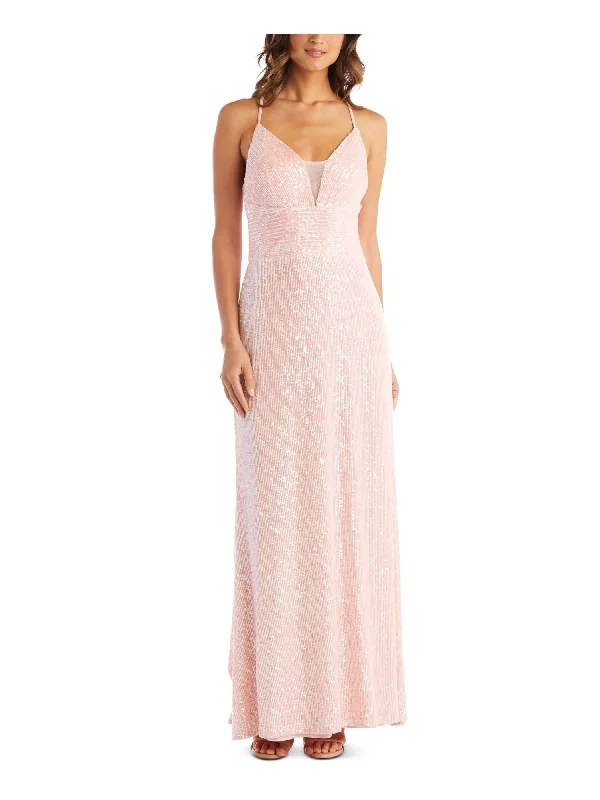 Bargain Prices MORGAN & CO Womens Sequined Spaghetti Strap V Neck Full-Length Formal Sheath Dress