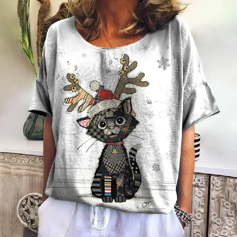 Womens T-shirt 3D Kawaii Cat Print Tees