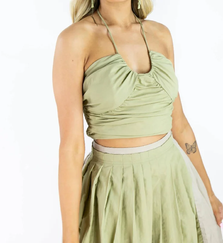 Spaghetti Strap Crop Top In Olive Green