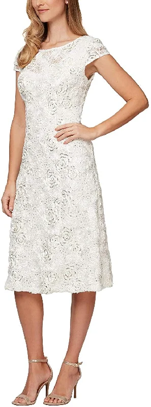 Year-End Sale midi dressAlex Evenings 1121570 Cap Sleeve Short Formal Dress