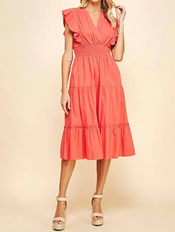 Discount Days off-the-shoulder dressCynthia Wrap Midi Dress In Vintage Coral
