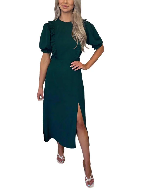 Womens Puff Sleeve Long Maxi Dress