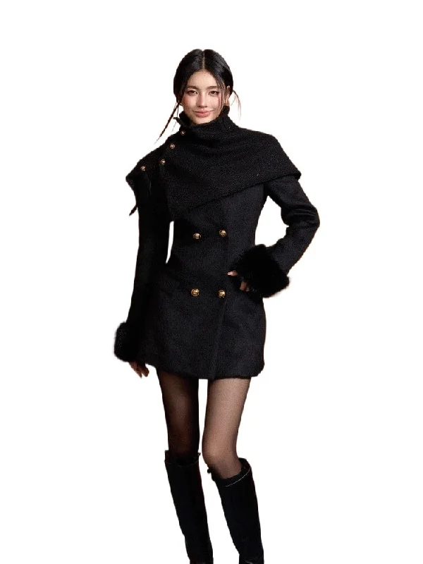 Early Access premium coatShort Slim Wool Coat with Detachable Faux Fur