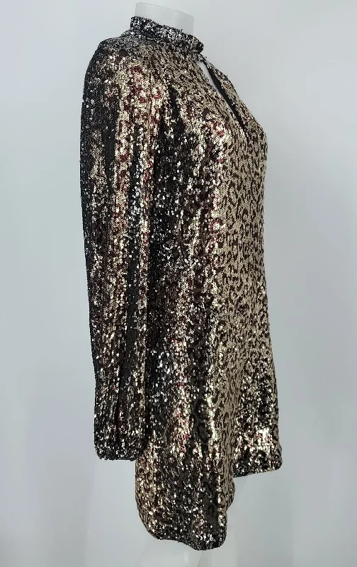 MILLY Gold Brown Sequined cut out Longsleeve Size 10  (M) Dress