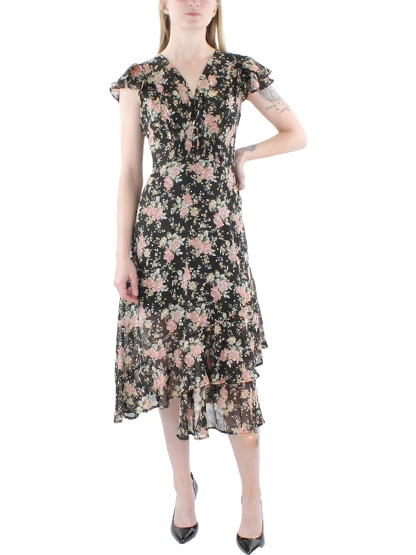 Deal Zone midi dressWomens Chiffon Flutter Sheath Dress
