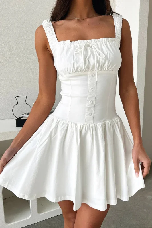 Price Cut sophisticated dressDecorative Button Square Neck Cami Dress