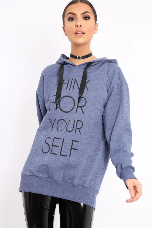 Friends and Family Sale minimal pullover sweatshirtBlue Think For Yourself Jumper - Acie