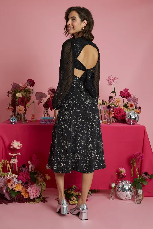 YEAR-End Clearance Stevie Constellation Midi Dress   - Black