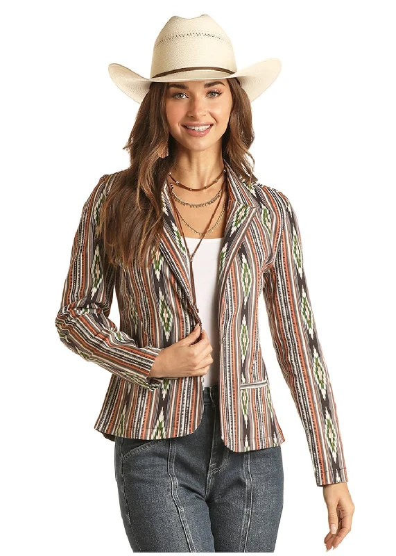 Season Finale Sale cozy coatRock & Roll Cowgirl x West Desperado Women's Striped Aztec Blazer 52-3030 Season Finale Sale cozy coatRock & Roll Cowgirl x West Desperado Women's Striped Aztec Blazer 52-3030