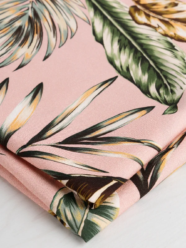 Large Tropical Leaf Print Viscose - Pink + Green