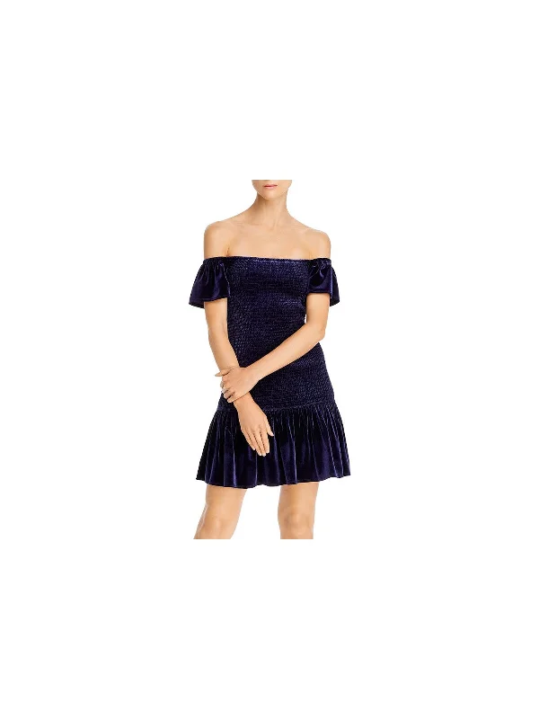 Super Deal AQUA Womens Off Shoulder Mini Party Fit + Flare Dress