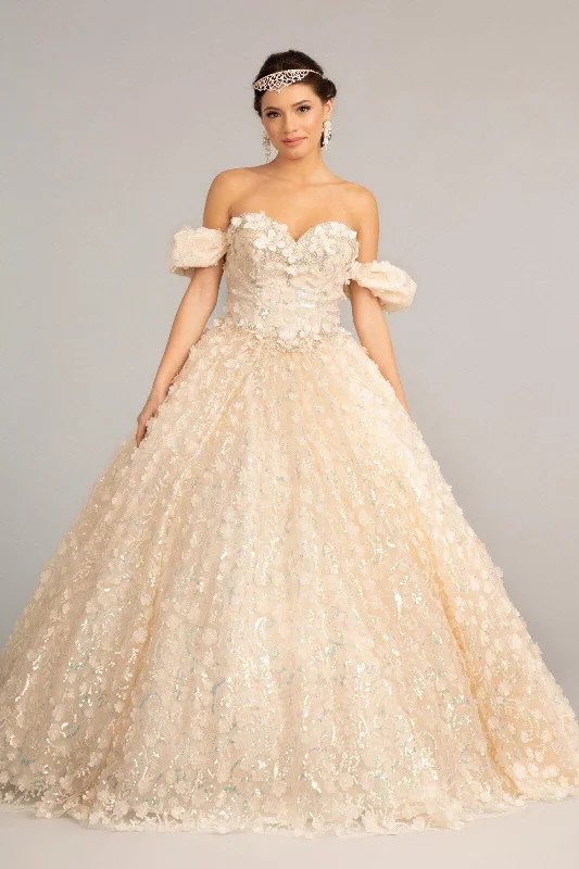 Clearance Event summer floral dressLong Quinceanera Dress Off Shoulder Mesh Ball Gown