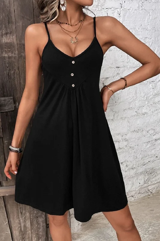 Buy Now sleek dressDecorative Button Scoop Neck Cami Dress