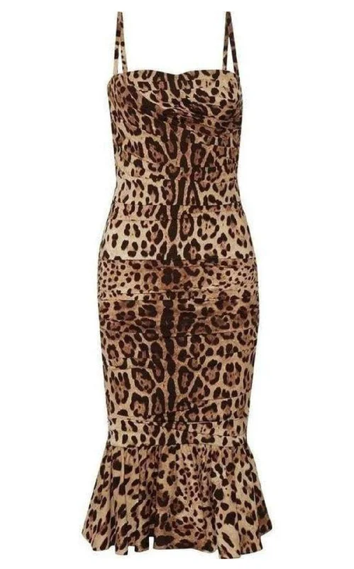 Overstock trendy mini dressRuched Leopard Print Silk Cady Midi Dress