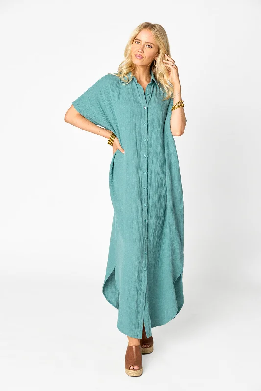 Instant Discount long-sleeve floral dressCarmen Cover Up Caftan Maxi Dress - Moss