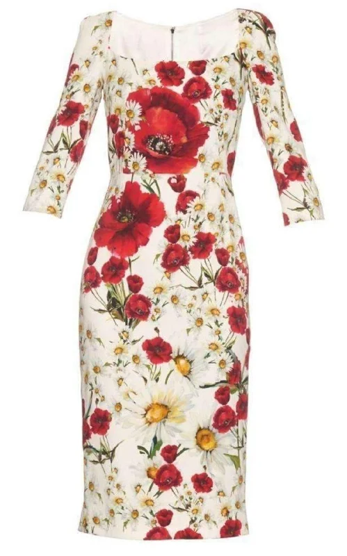 Discount Days elegant evening dressDaisy and Poppy Print Silk Blend Dress