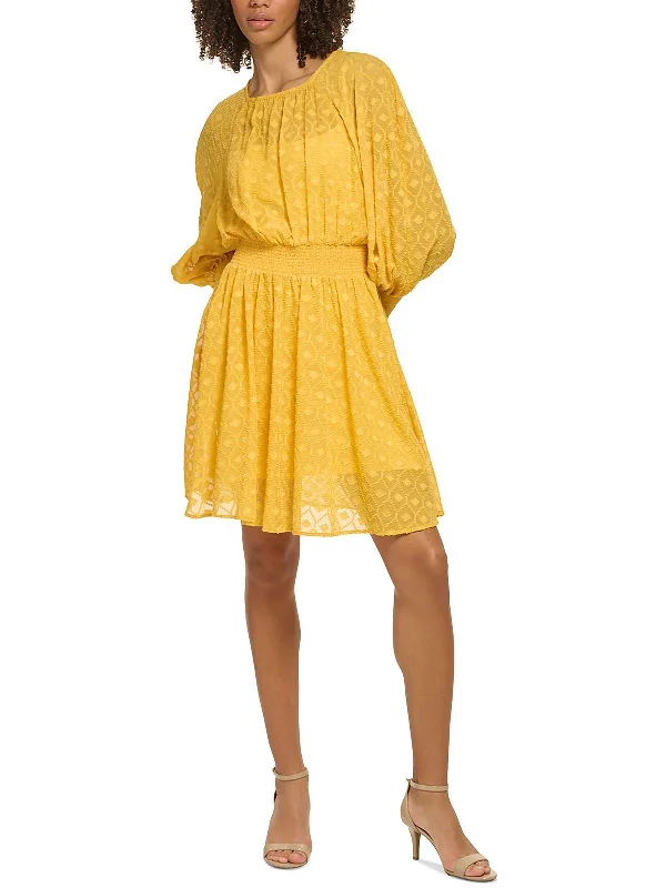 Instant Savings casual knit dressPetites Womens Chiffon Smocked Fit & Flare Dress