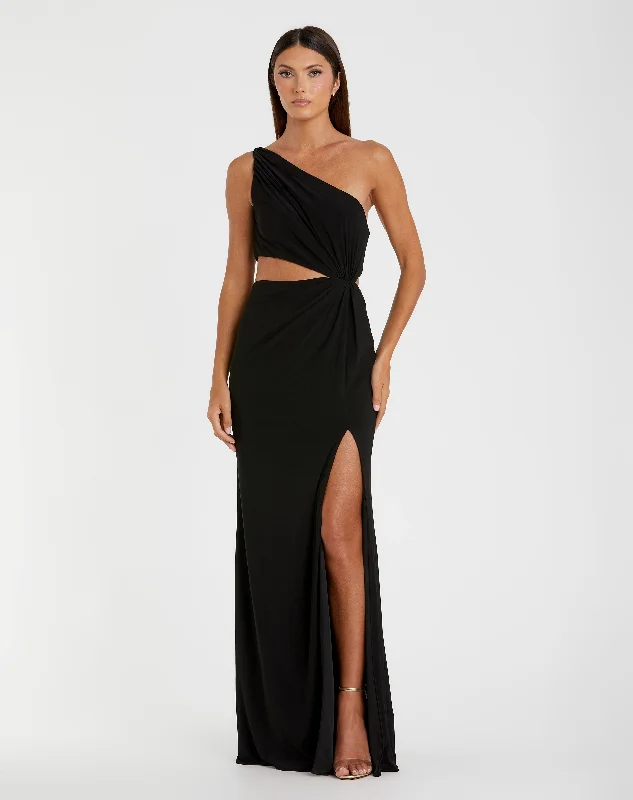 One Shoulder Ruched Cut Out Jersey Gown - FINAL SALE