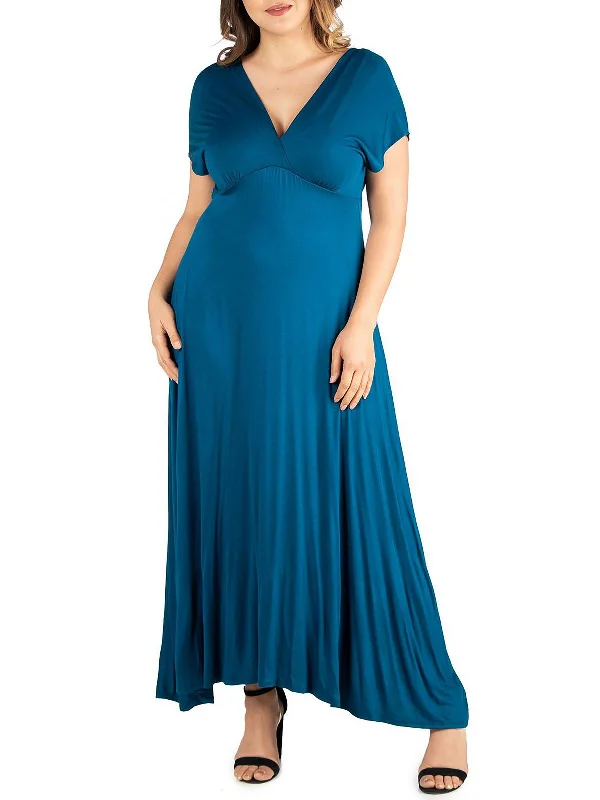 Warehouse Sale form-fitting dressPlus Womens V Neck Solid Maxi Dress