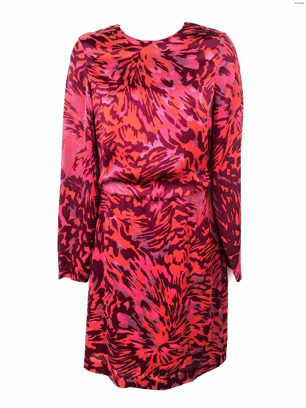 ADAM LIPPES Red Purple Silk Print Longsleeve Size 0  (XS) Dress