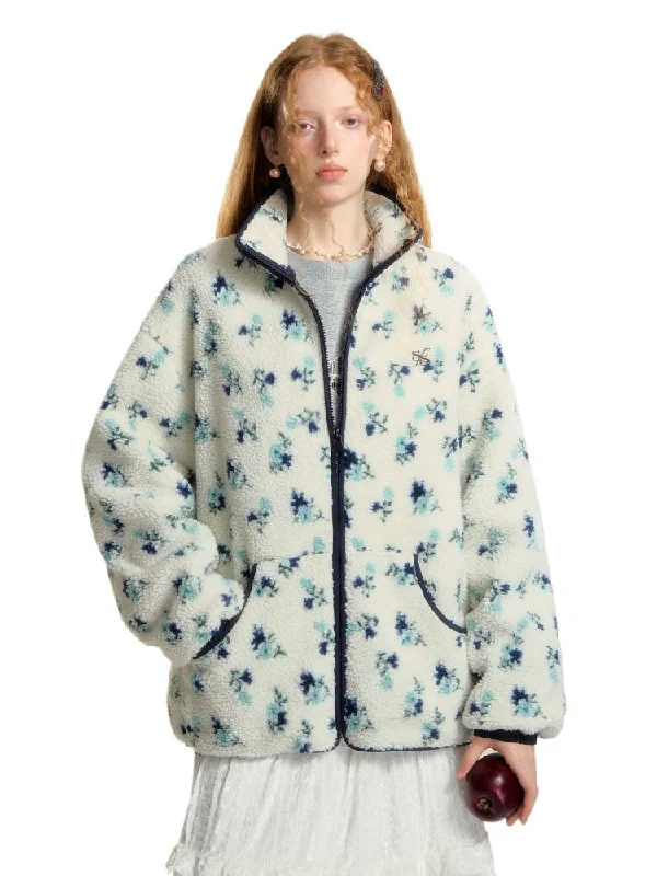 Special Price trendy casual outerwearFleece Floral Oversized Jacket