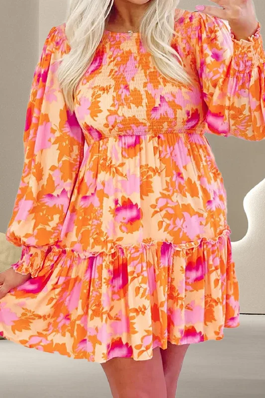 Special Savings structured dressFrill Printed Long Sleeve Mini Dress