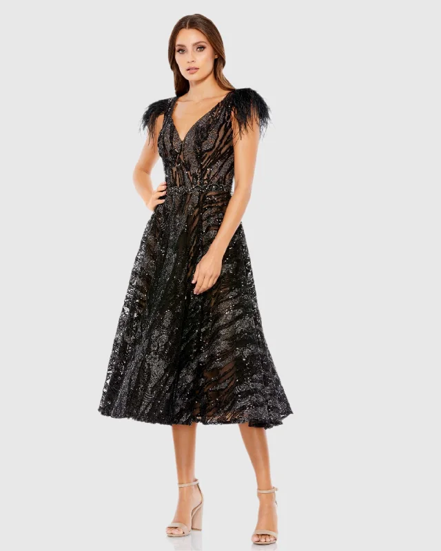 Embellished Feather Cap Sleeve Dress - FINAL SALE