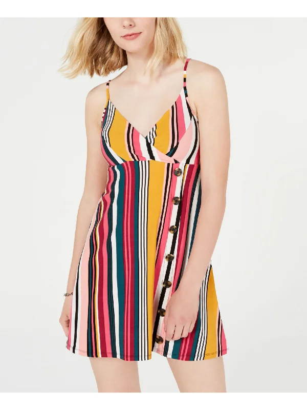 Blowout Deals PLANET GOLD Womens Striped Spaghetti Strap V Neck Short Empire Waist Dress