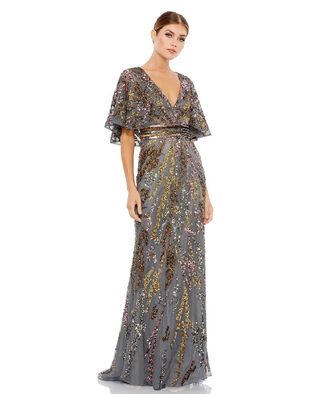 YEAR-End Clearance casual day dressCape Sleeve Embellished Evening Gown