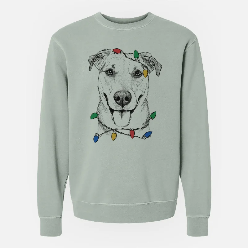 Huge Savings trendy sports sweatshirtChristmas Lights Padre the Pitbull Mix - Unisex Pigment Dyed Crew Sweatshirt Huge Savings trendy sports sweatshirtChristmas Lights Padre the Pitbull Mix - Unisex Pigment Dyed Crew Sweatshirt