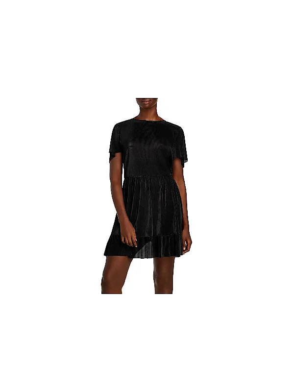 Closeout AQUA Womens Ruffled Short Sleeve Short Evening Fit + Flare Dress