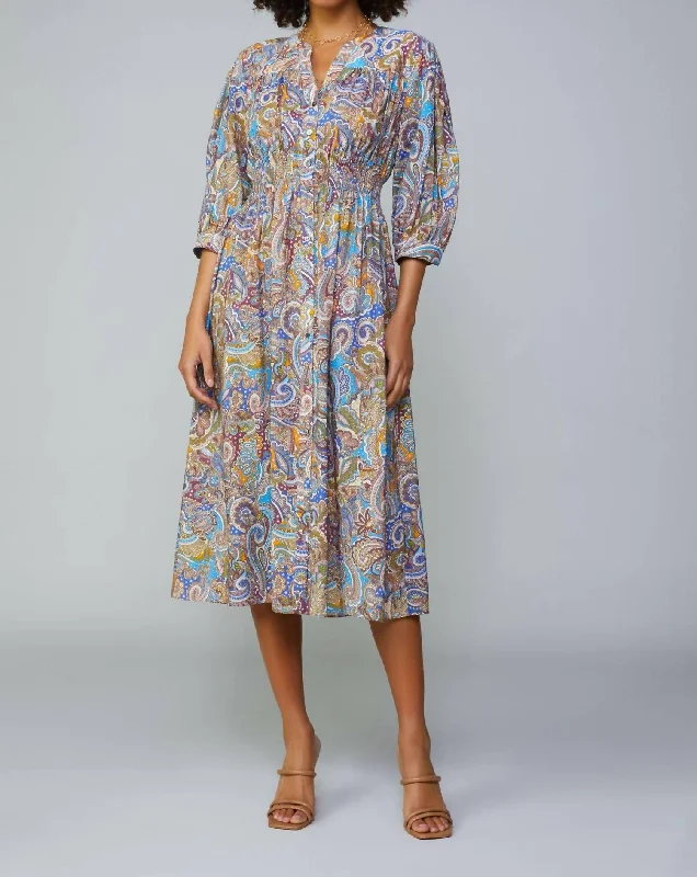 Autumn Paisley Midi Dress In Multi