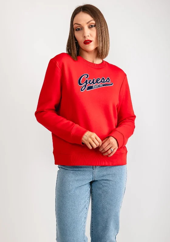 One-DAY Sale stylish hoodie for womenGuess Womens Script Logo Sweatshirt, Red