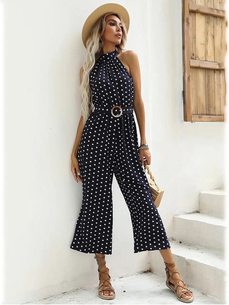 Casual Polka Dot Print Wide-leg Jumpsuit