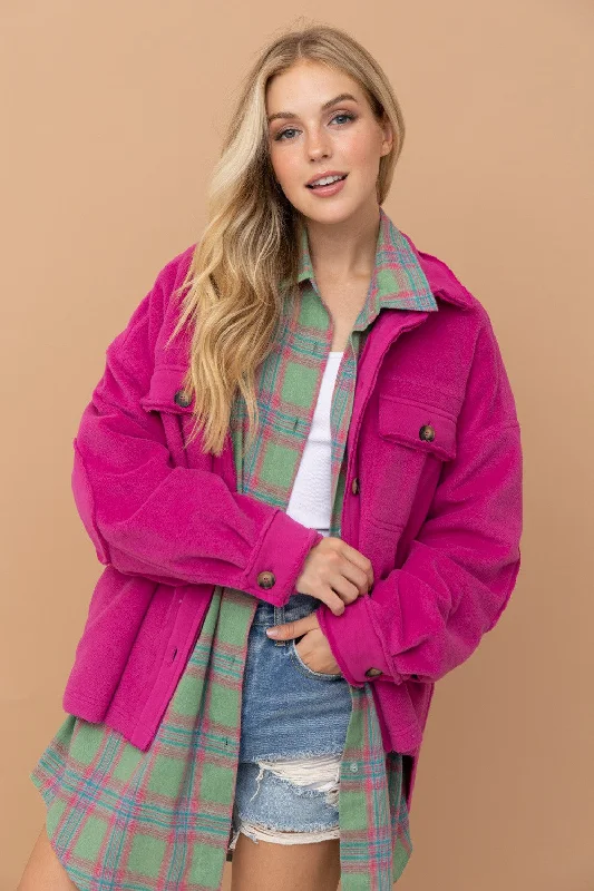 Massive Deals street style coatFUCHSIA COLLARED LONG SLEEVES JACKET SNT8230P