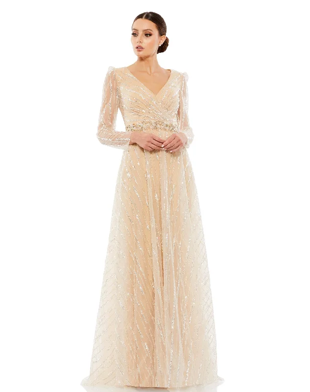 Exclusive Offers boho dressLong Sleeve Gown with Silver Sequin