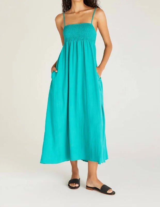 Beachside Midi Dress In Tropical Teal