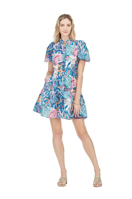 Lowest Price statement dressPUFF SLEEVE BUTTON TIERED DRESS