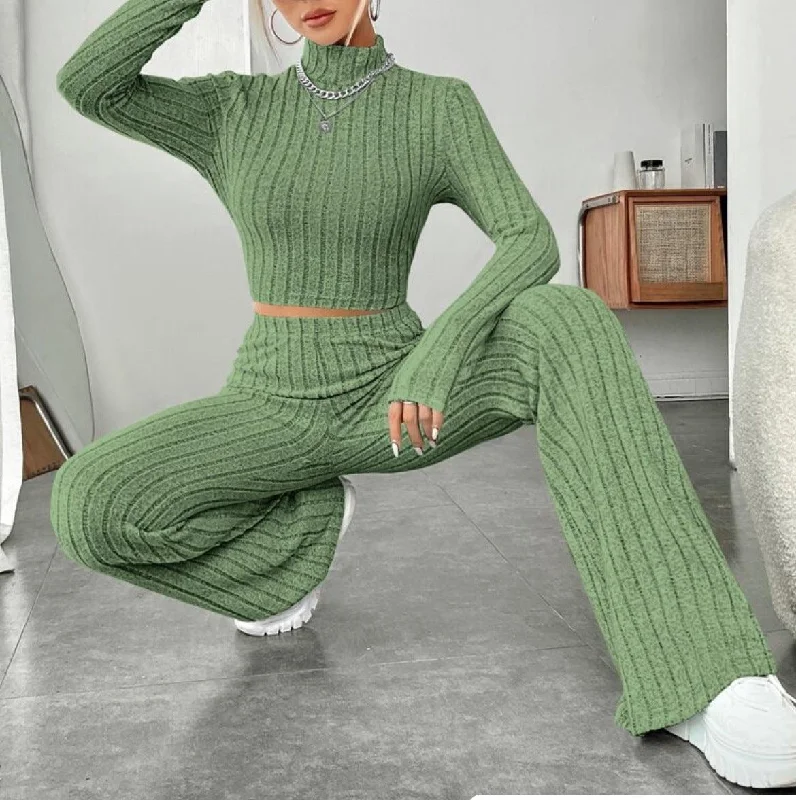 MAXIME Long Sleeve Turtlenecks Wide Leg High Waist Trousers Suit