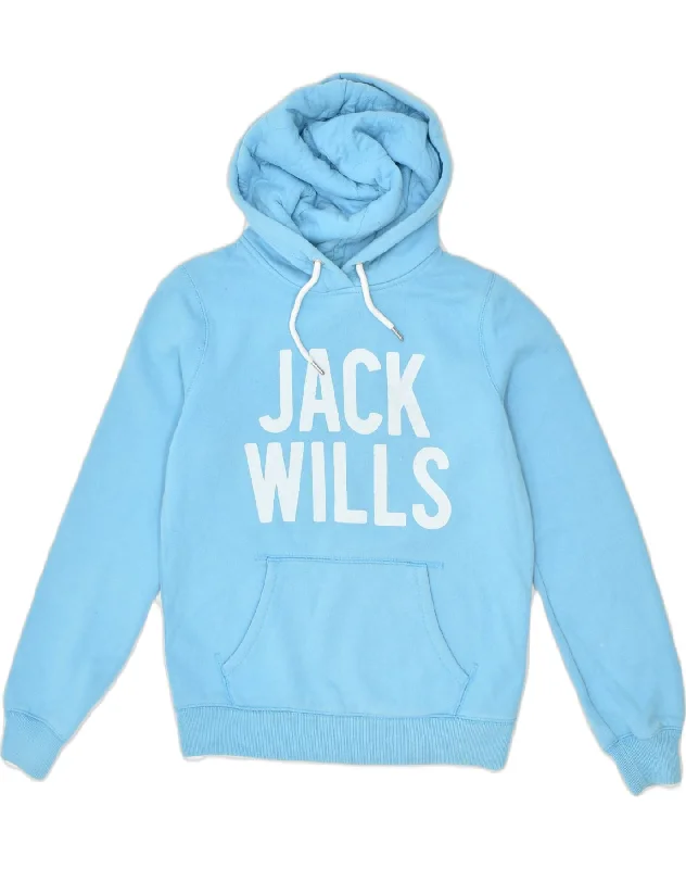 JACK WILLS Womens Graphic Hoodie Jumper UK 10 Small Blue Cotton