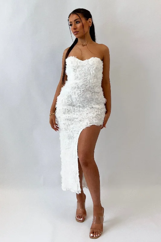 Super Deal Rosette Midi Dress - White