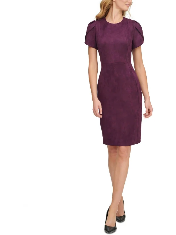 Womens Faux Suede Midi Sheath Dress